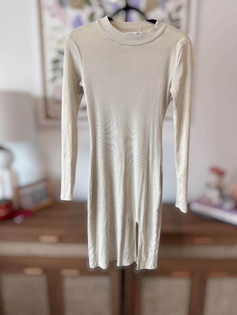 Young, Fabulous & Broke Long Sleeve Ribbed Mini Dress Mineral Washed Women Small